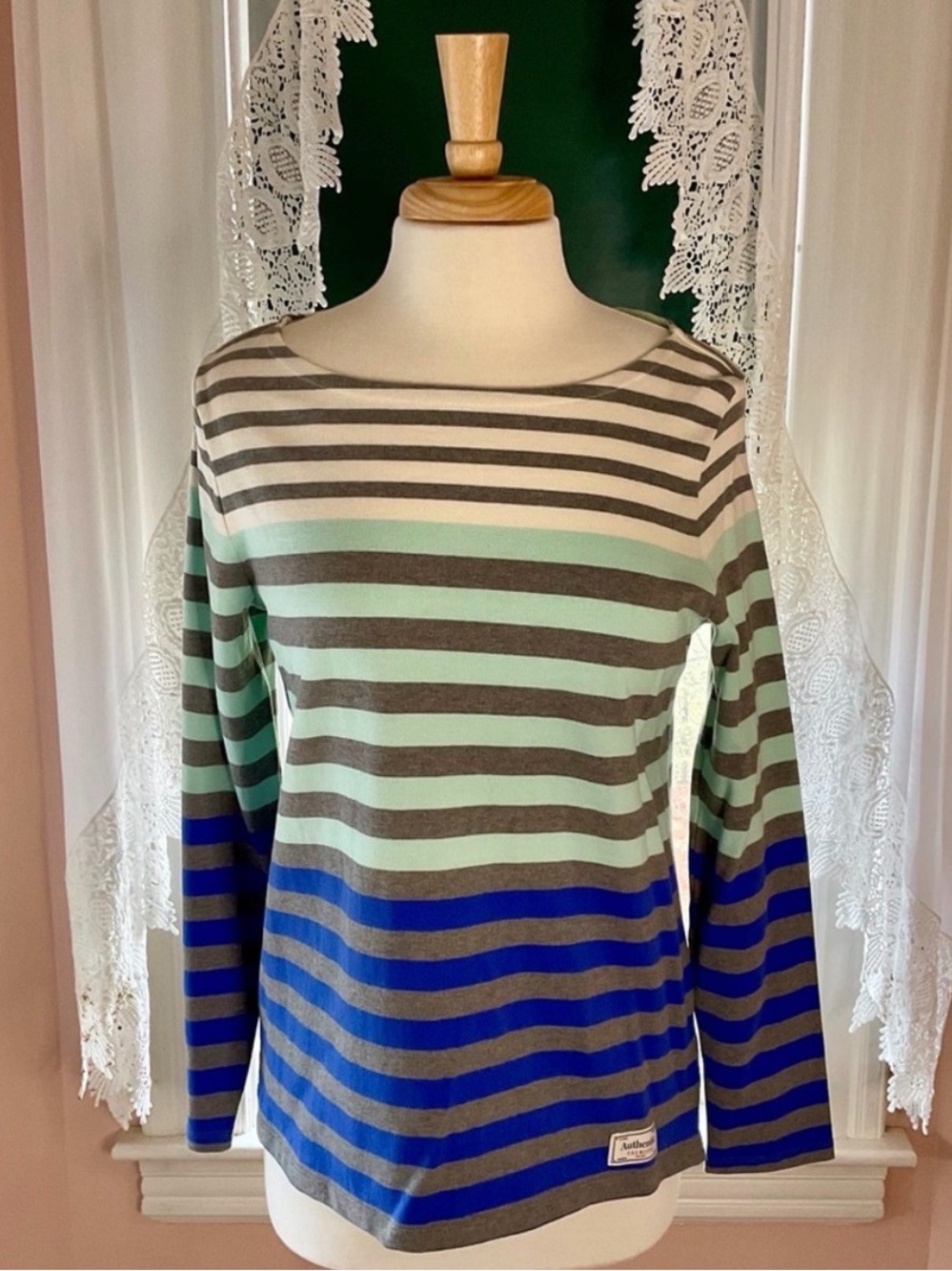 Talbots-sz Large-100% Cotton-Striped Crewneck Sweater